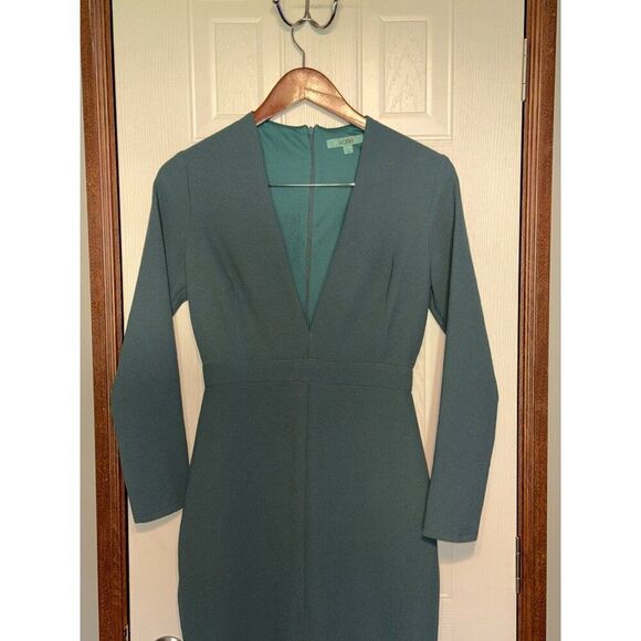 NWT Karlie Teal Long Sleeve Midi Dress With Deep V-Neck  Size Small - Picture 3 of 14